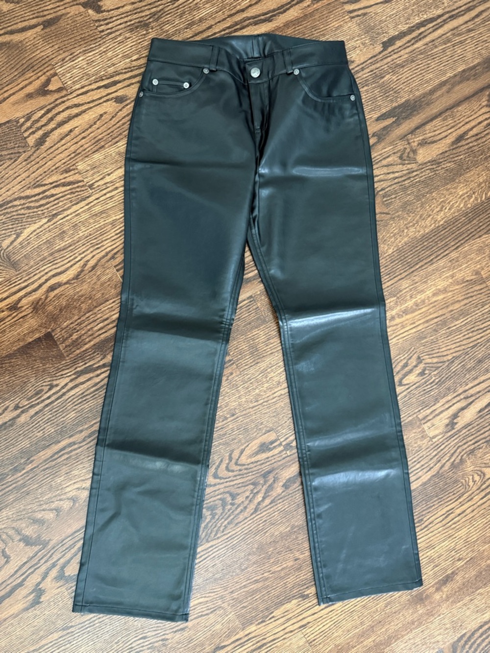 Black Faux Leather Straight-Leg Pants